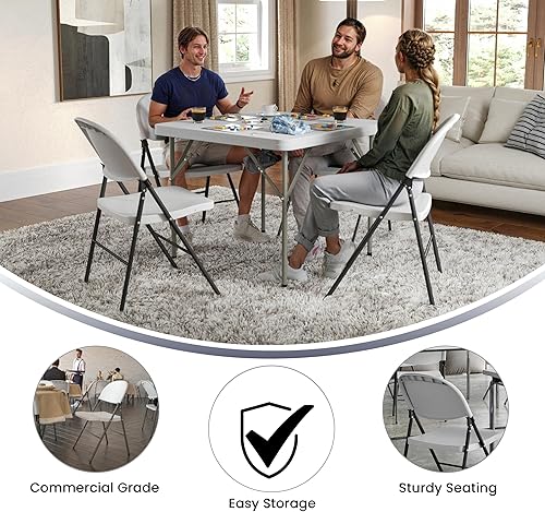 Miniatura 6 de Flash Furniture Paquete de 6 sillas plegables de plástico blanco granito serie HERCULES de 330 libras de capacidad con marco de carbón