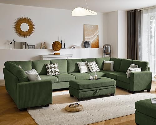 Miniatura 27 de CHIC HOUSE - Sofá modular de corduroy con chaise otomana, sofá cama en forma de L/U para sala de estar, apartamento, salón, moderno con soporte para