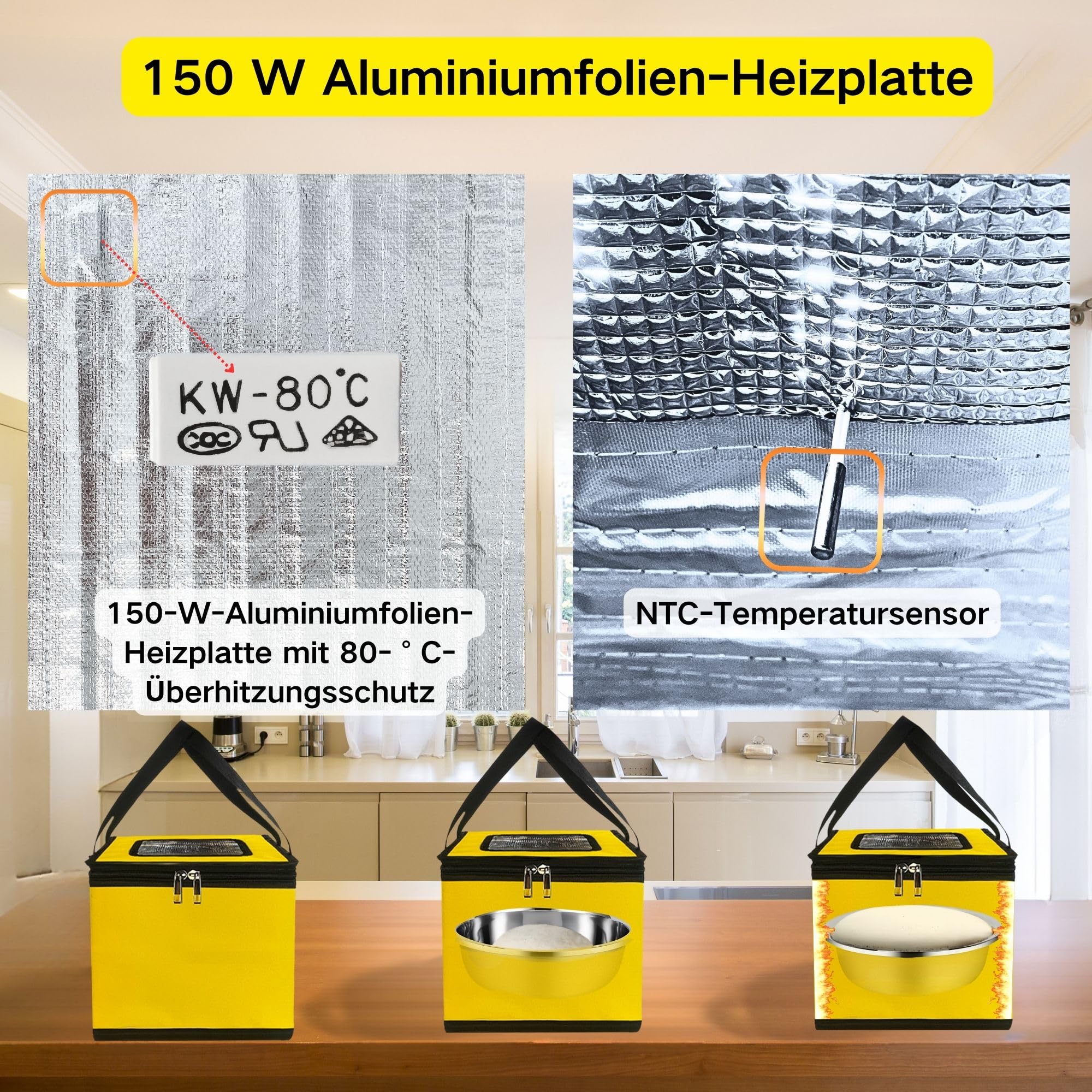 Cloud Fire Scatola per la lievitazione dell'impasto, Piastra riscaldante da 150 W con Controllo della Temperatura e Funzione Pieghevole, Scatola di fermentazione per Impasto del Pane, lievito, Yogurt
