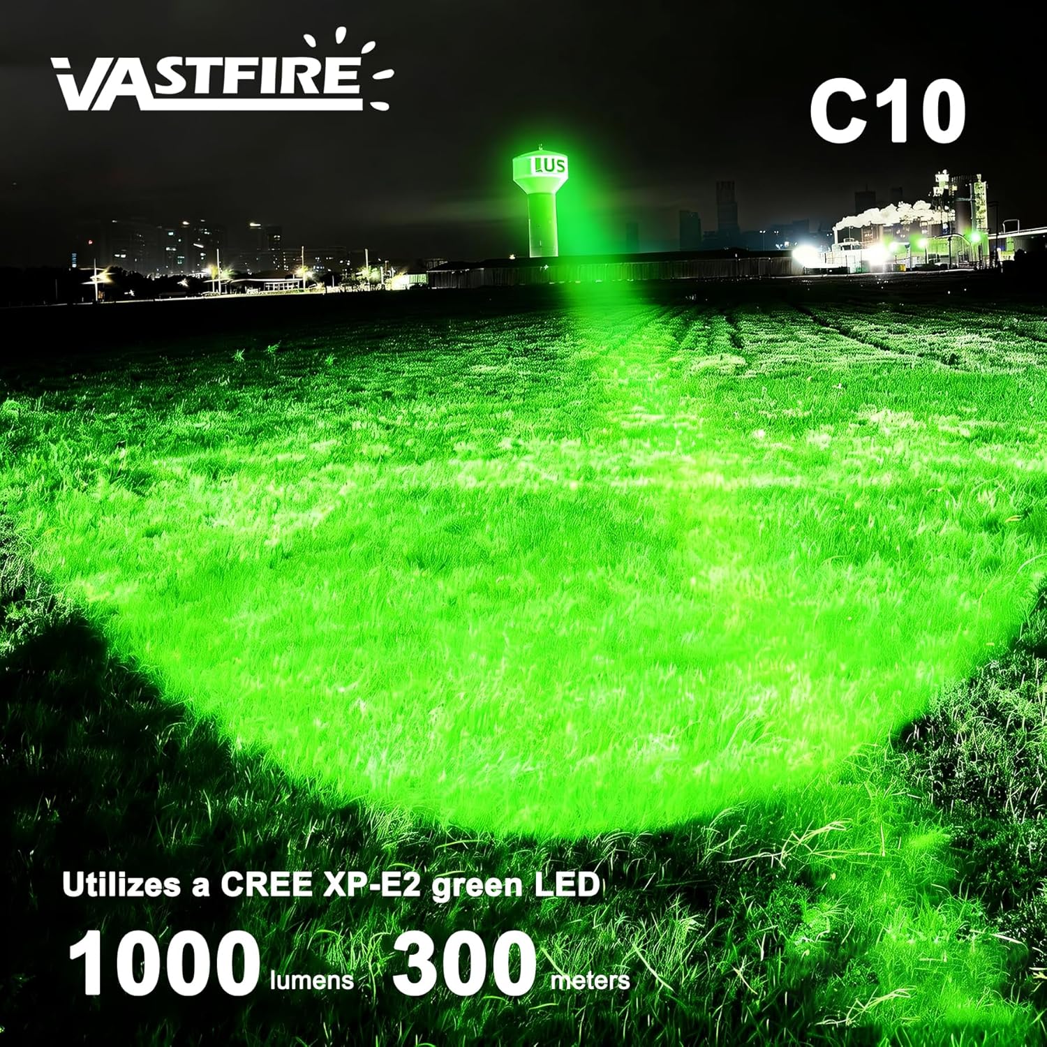 VASTFIRE 350 Yard LED Green Flashlight Kit - Hog Predator Long Range Night Hunting Light - Dual Pressure Switch - Barrel Scope Mounts (1 Rail, 1 Scope) - 2 Rechargeable Batteries