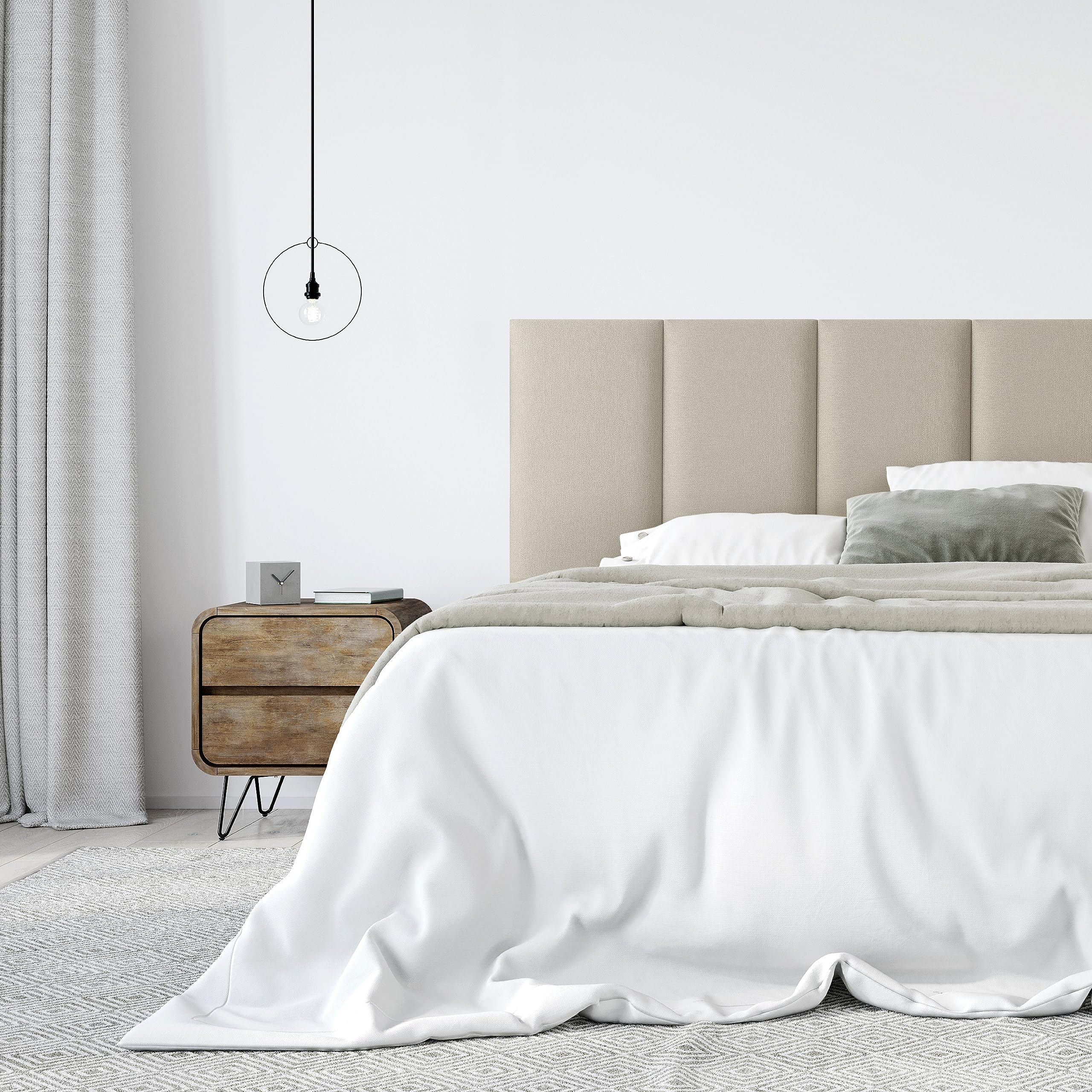 Mollis Lot de 4 panneaux muraux rectangulaires décoratifs comme tête de lit ou protection contre les impacts, en mousse, 60 x 30 cm, beige clair