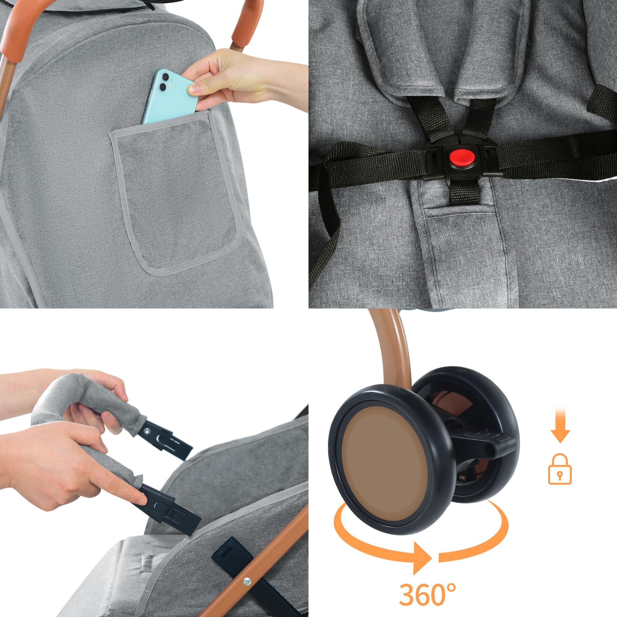 Poussette Canne Compacte et Pliable avec Tapis Rafraîchissant et Moustiquaire, Poussette de Voyage Pliable, Poussettes Compacte Bébé 0 Mois à 6 Ans, Jusqu'à 25 kg (Gris)