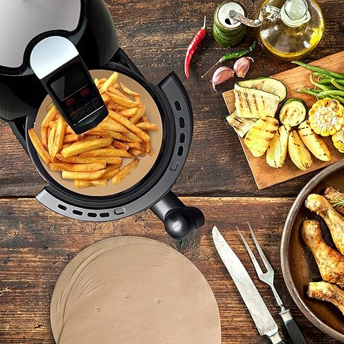 Miniatura 9 de 100 revestimientos para freidora de aire, revestimientos de vapor de bambú de 7.5 pulgadas, papel de pergamino perforado de primera calidad, tapete