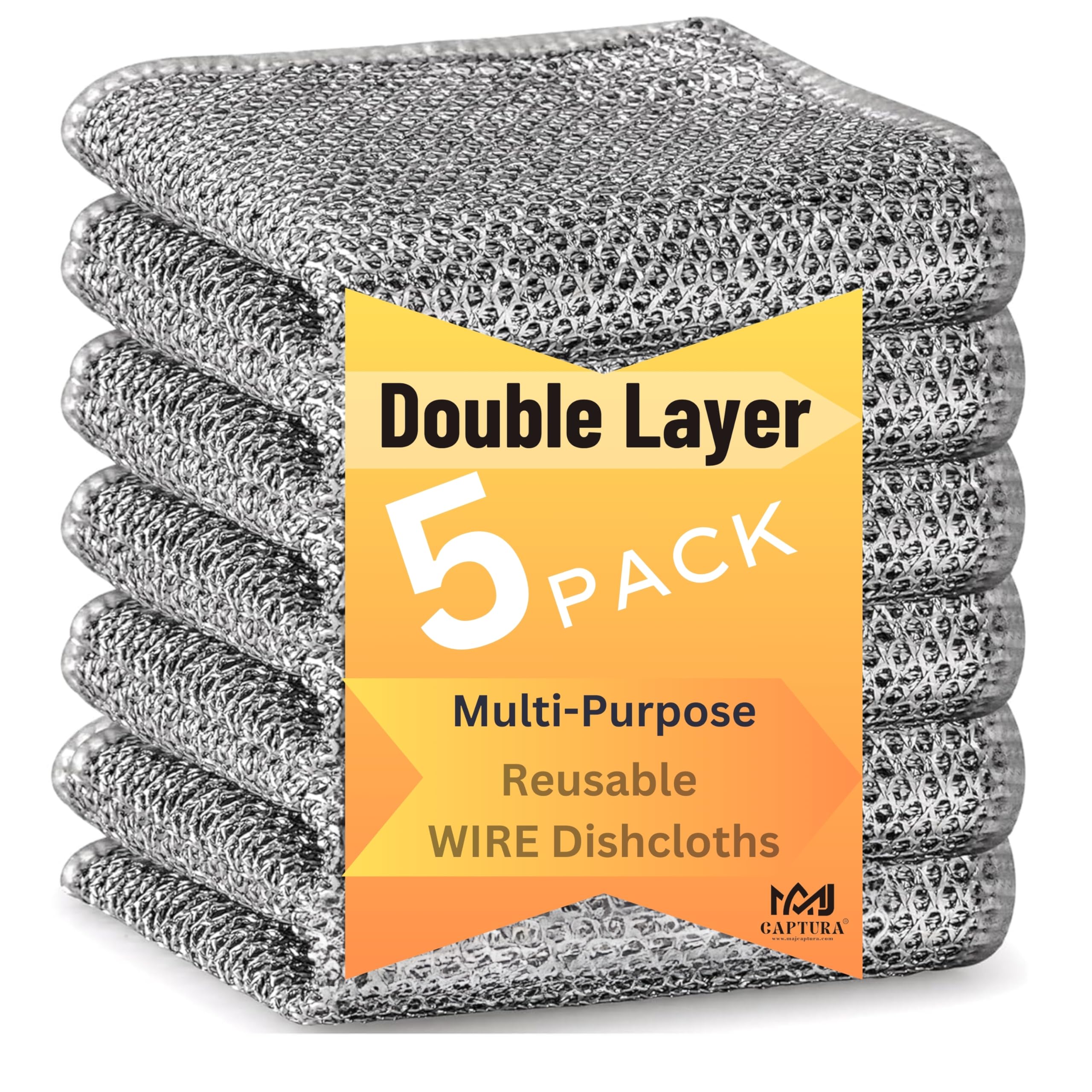 MAJ Captura Double Layer Wire Dishcloth, Multipurpose Dishwashing Rags, Reusable, 2 Layer, Cleaning Cloth for Kitchen, Sinks, Pack of 5 (B0DCCY6K1B) Amazon Price History, Amazon Price Tracker