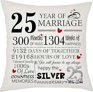 25th Anniversary Cushion Cover Gift for Wife Husband Pillowcase 25th Wedding Anniversary Keepsake Present Silver Anniversary Cushion Cover 45x45cm Home Sofa Decor (25 Years of Marriage)