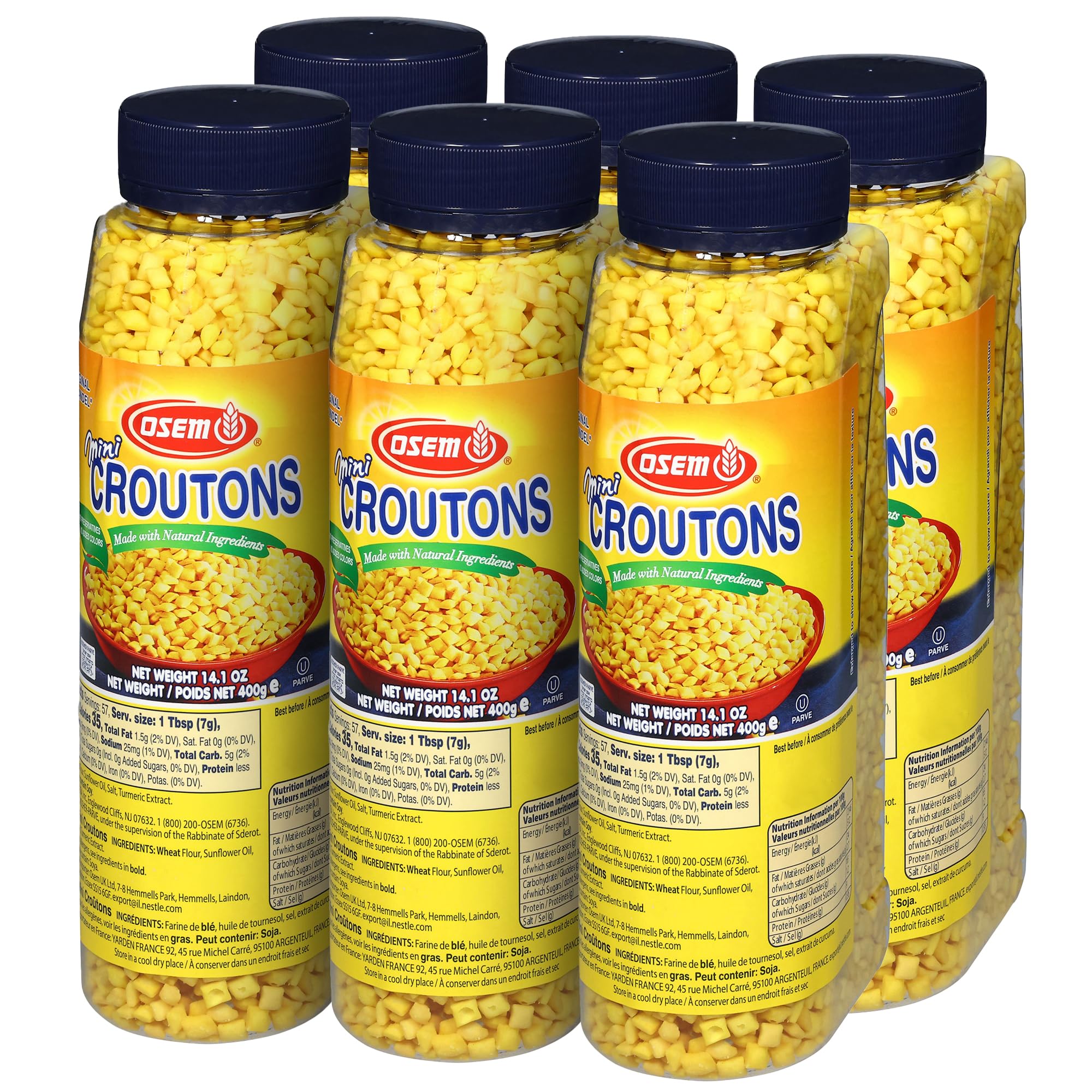 Osem Mini Croutons Original Mini Mandel - Croutons for Salad, Soup, and Snacking, Kosher Toasted Toppings - 14.1oz (Pack of 6)