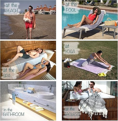 Miniatura 6 de Bergama - Toalla de playa turca  100% algodón, prelavada, 38 x 71 pulgadas  Secado rápido, libre de arena, ligero  Toalla de baño grande para playa,