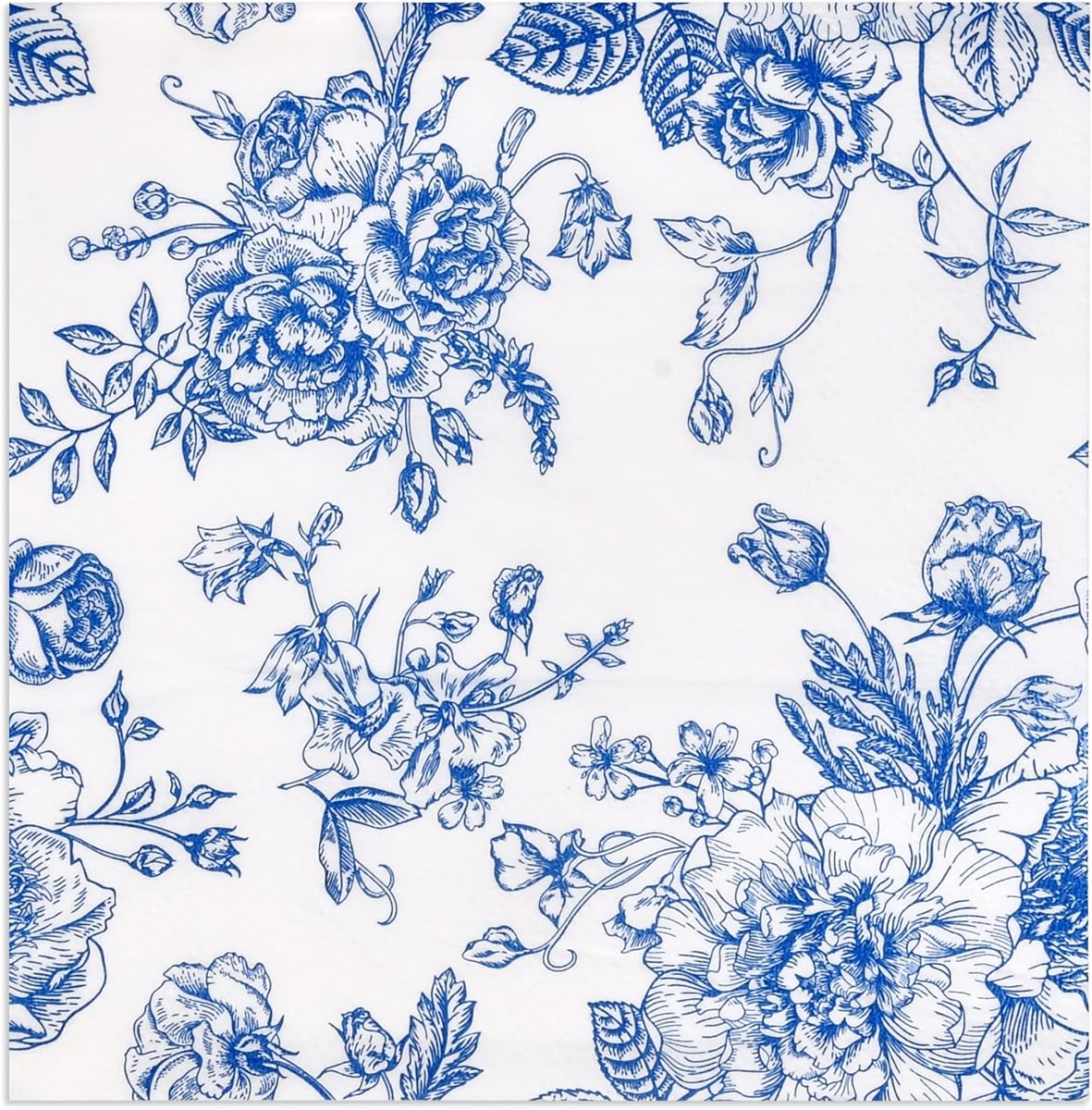Servilletas de cóctel florales azules, paquete de 120 servilletas de papel desechables | Servilletas de bebidas para fiestas de té, bodas, despedidas de soltera, decoración de jardín