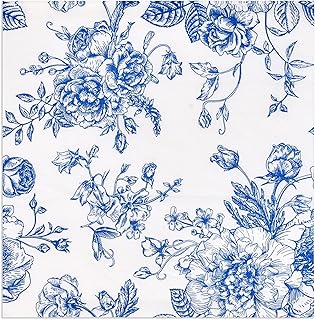 120 Floral Cocktail Beverage Napkins Blue & White Disposable Paper Spring Flowers Dessert Napkin for Wedding Holiday Birthday Party Bridal & Baby Shower Tableware Party Supplies