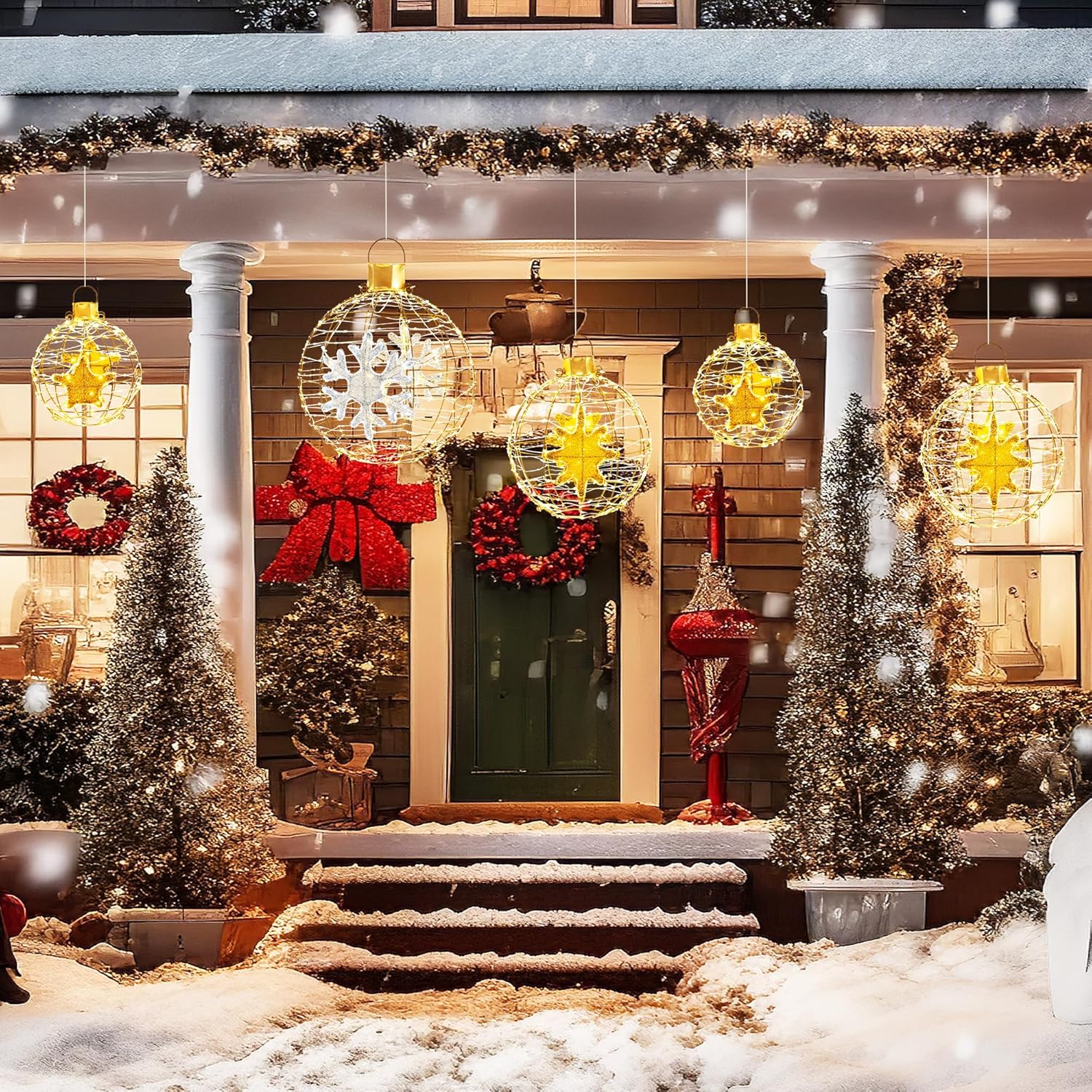 Tangkula 3 Sizes Christmas LED Lighted Sphere Balls, 21" Outside Pre-Lit Lantern Balls for Tree with 732 LED Lights, Zip Ties & Ground Stakes, Holiday Globe Lights for Indoor/Outdoor Party Decorations