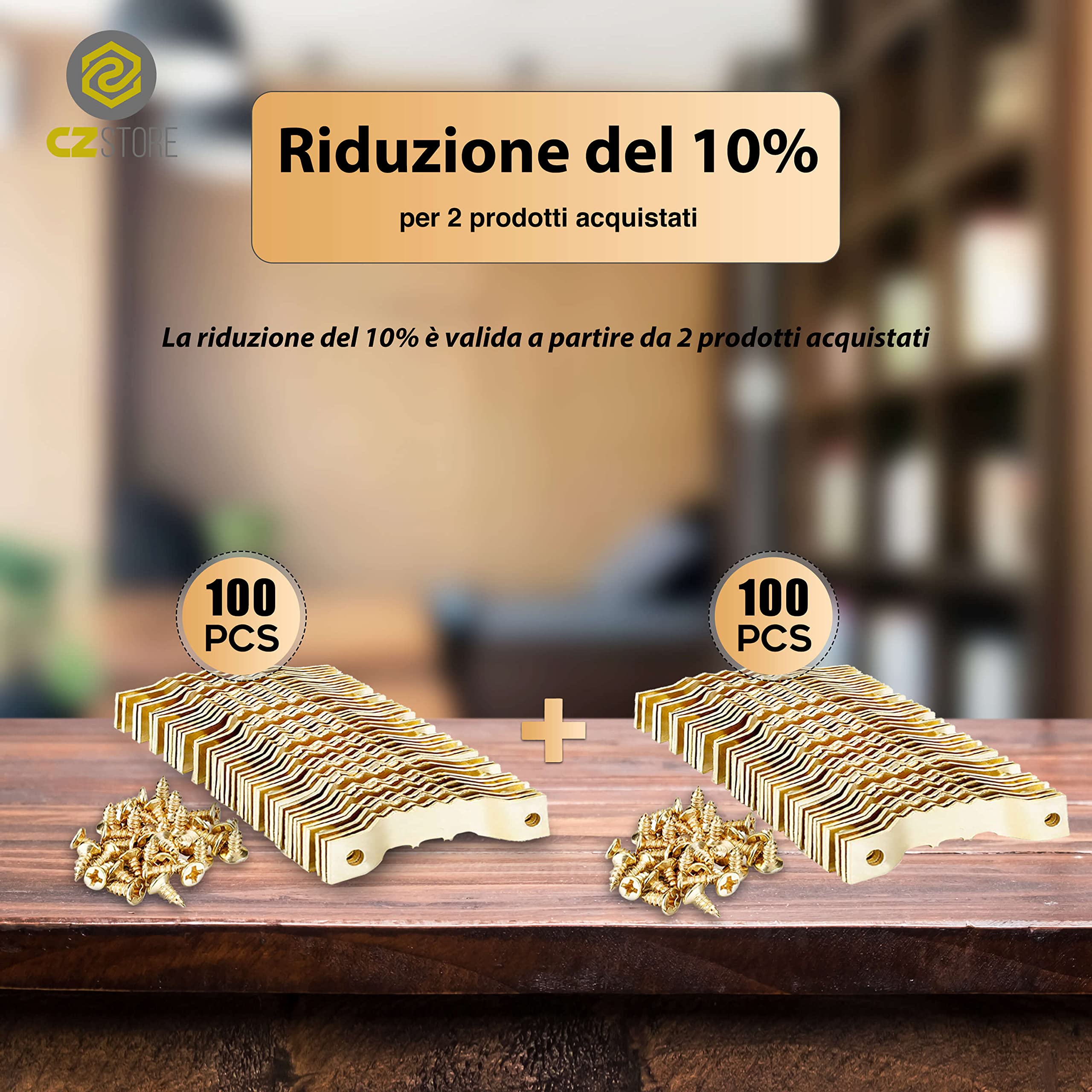 Ganci per Cornici in Metallo Dorato Rivestito in Ottone Dentellati - Accessori per Appendere Quadri - Incluse 200 Viti