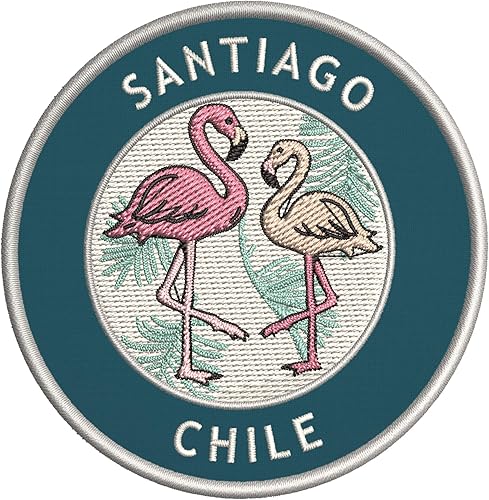 Santiago, Chile Dos Flamencos Bordados Premium Parche DIY Planchado o Cosido Insignia Decorativa Emblema Vacaciones Recuerdo Equipo de Viaje Apliques