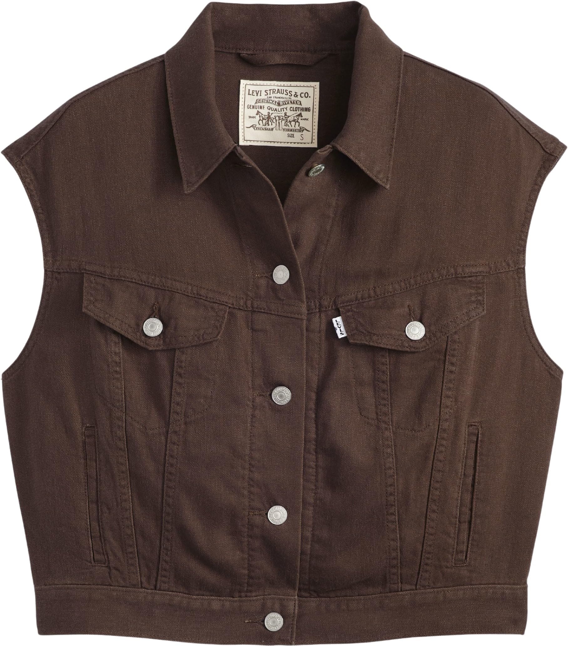Levi's Donna Gilet in Jeans Shrunken 90s con Taschini sul Petto, Senza Maniche