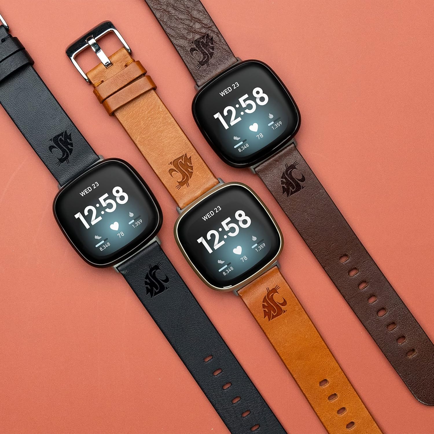 Affinity Bands Washington State Cougars Leather Watch Band Compatible with Fitbit Versa 3 and Sense