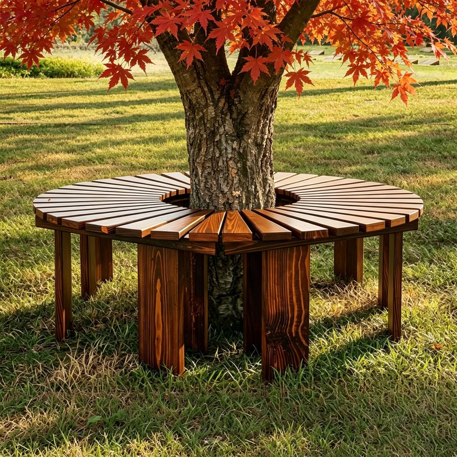 Bancos de árbol semicirculares con asiento de listones drenante
