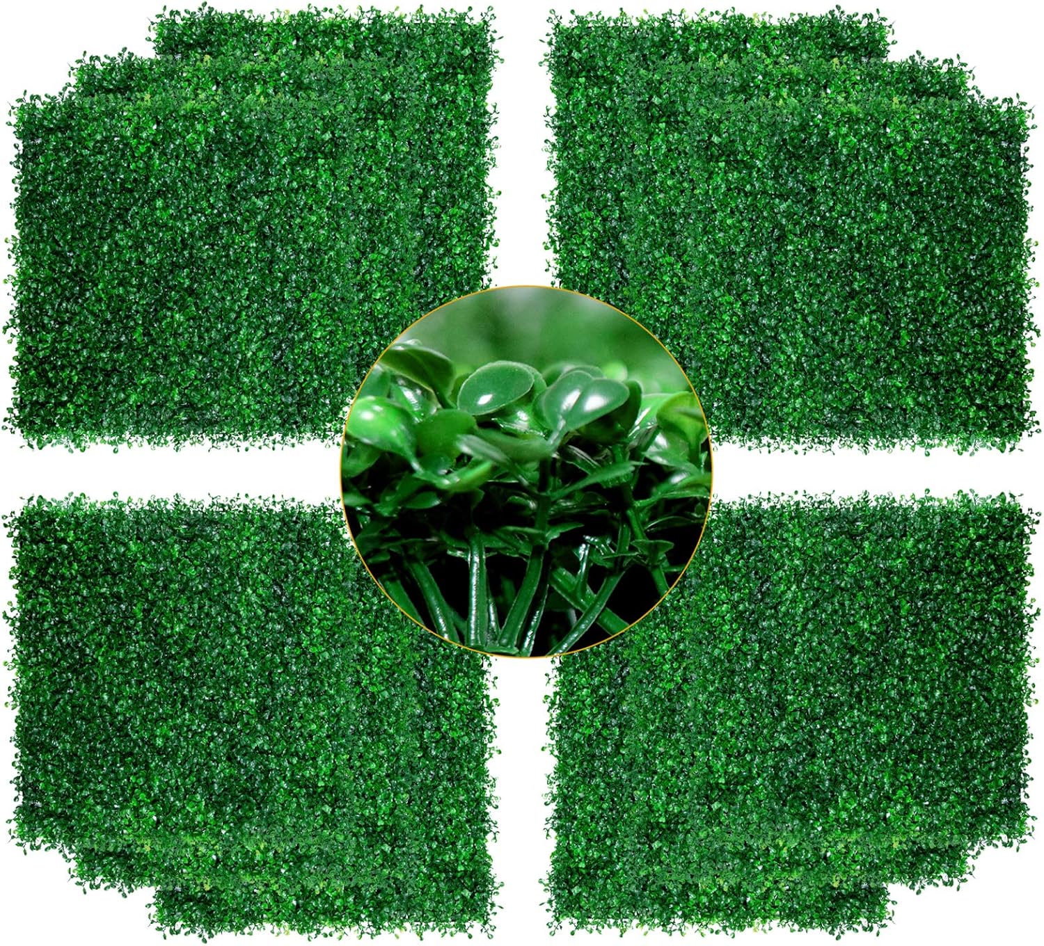 DQS Artificial Boxwood Panels - 12 Pieces of Faux Hedge Wall Backdrop, 20 x 20 Inch Green Boxwood Wall Mat for Outdoor, Balcony, Garden Fence Screen and Indoor Wall Decoration