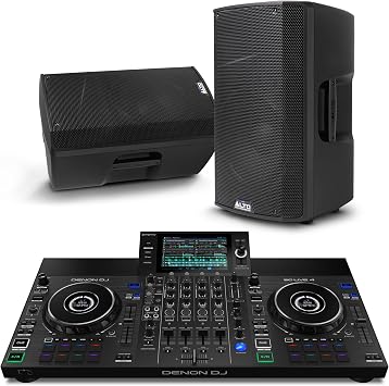 Denon DJ SC Live 4 DJ Controller and ALTO TX412B Powered PA Speakers Pair for Live Music, DJ sets, Events, Music production