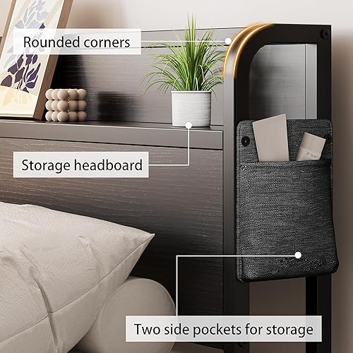 Miniatura 34 de Base de cama individual con cabecero, marcos de cama individual de 14 pulgadas, no necesita somier, soporta hasta 2500 libras, sin ruido, fácil de