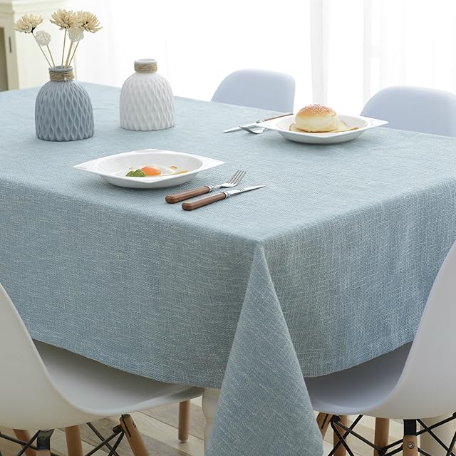 NHOMY Cotton Linen Tablecloth Pure Color Table cloth For Kitchen Tablecloths Rectangular Decorative Table Cloth 130 * 220cm/51 * 87in (Blue, 130 * 220cm)