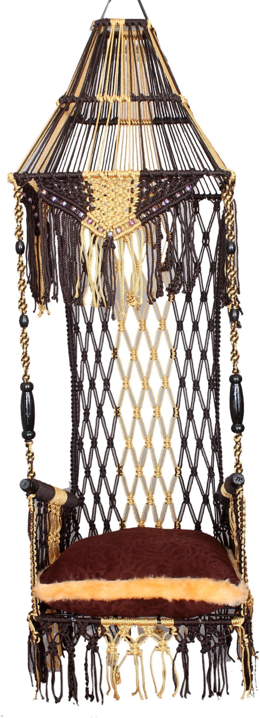 Premium Maharaja Swing for Adult | Hanging Swing Chair | Traditional King Jhula for Home Living Room Balcony | Hanging Kit and Cushion Included