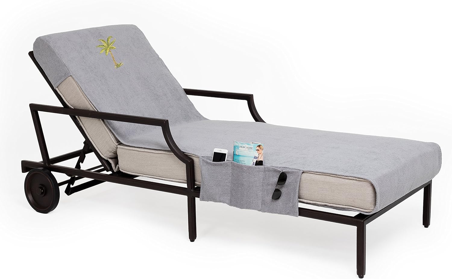 Linum Home Textiles CL95-SWP-PLM Palm Tree W/P Chaise Lounge Cover, Grey