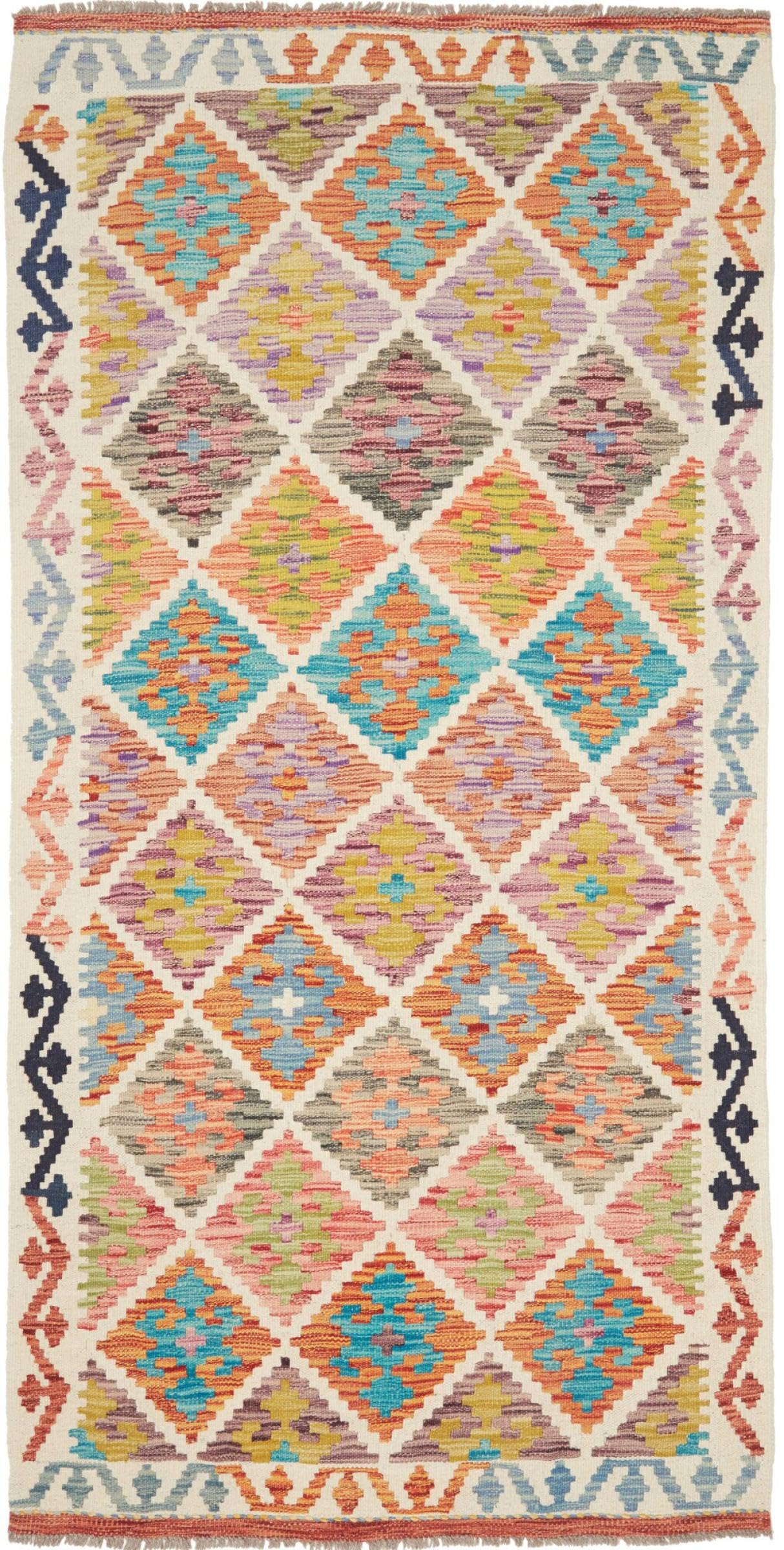 Tapis Kilim Afghan 98x200 cm tissé à la main tapis de course d'Orient en laine
