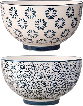 Bloomingville Ceramic Cereal Bowls Kristina - colorful Set for Soup, Breakfast Dia 5.25 H 3, blue, Stoneware, Set of 2 Styles, content 15.75 fl oz