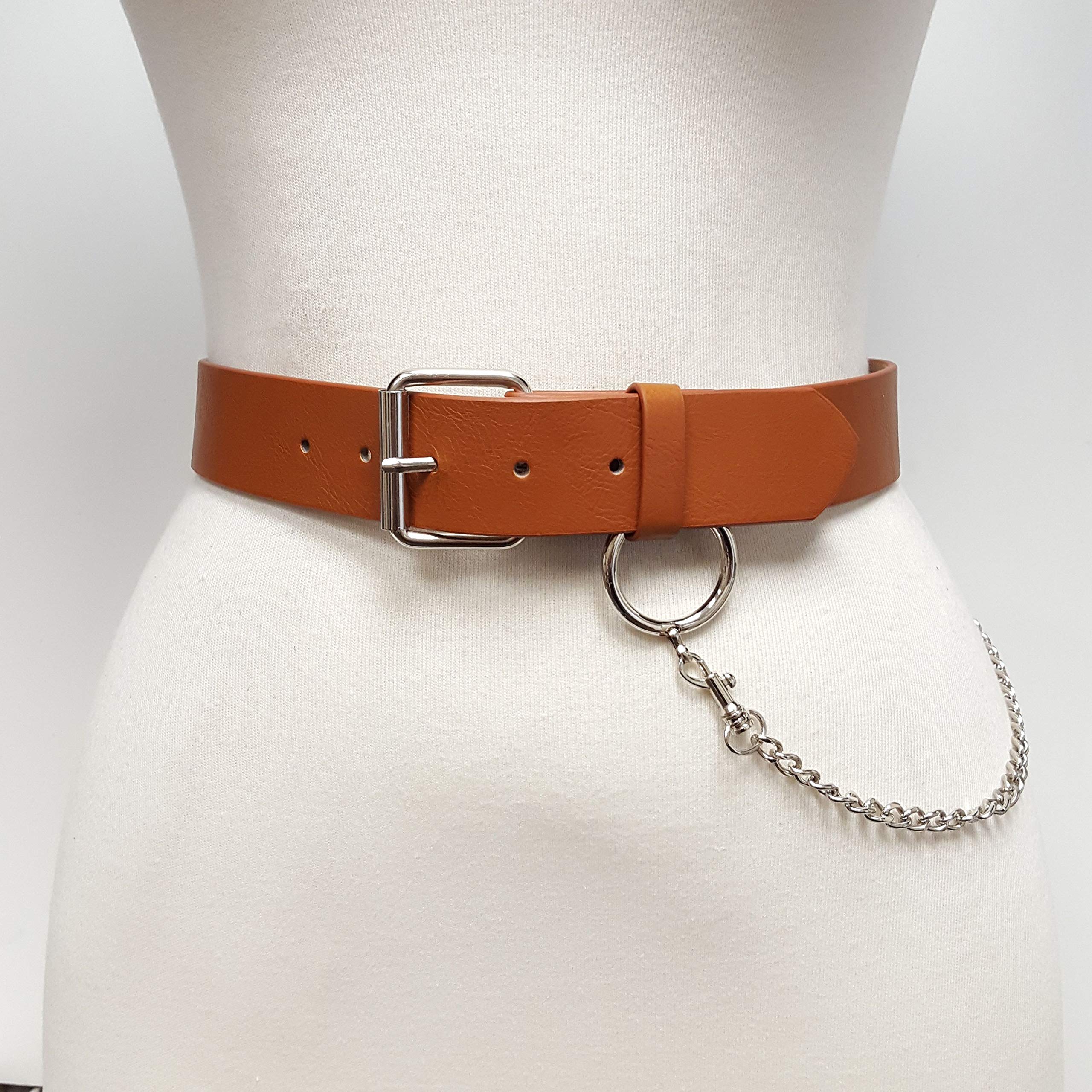 Axesoria Vegan Plain Belt with Silver Wallet Chain Tan S