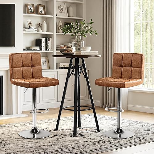 Miniatura 197 de Yaheetech Pink - Juego de 2 taburetes de bar de terciopelo ajustables, taburete giratorio moderno de altura de mostrador con base más grande para