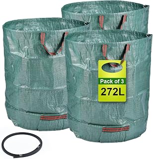 Garden Waste Bags, 3PCS 272L Heavy Duty Garden Bags with Handles Large Strong Garden Sacks Reusable Green Leaf Bags for Garden Yard,Green