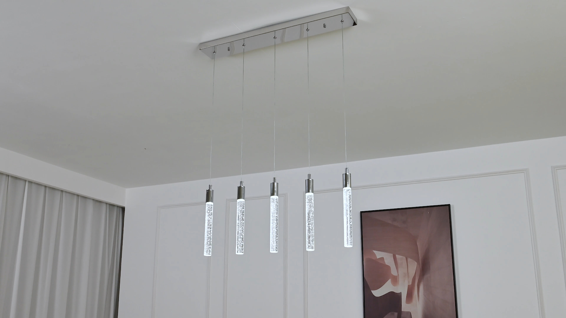 Image of Kitchen Island Lighting Modern Light Fixture Chrome Pendant Light Dimmable LED Chrome Finish Mini Crystal Pendant Lights for Dining Room Living Room(5-Light)