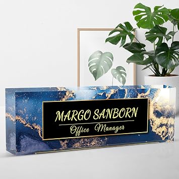 Personalized Acrylic Desk Name Plate, Custom Employee Appreciation Gifts, Office Decor, A-Blue Marble, 0.59-1.2in