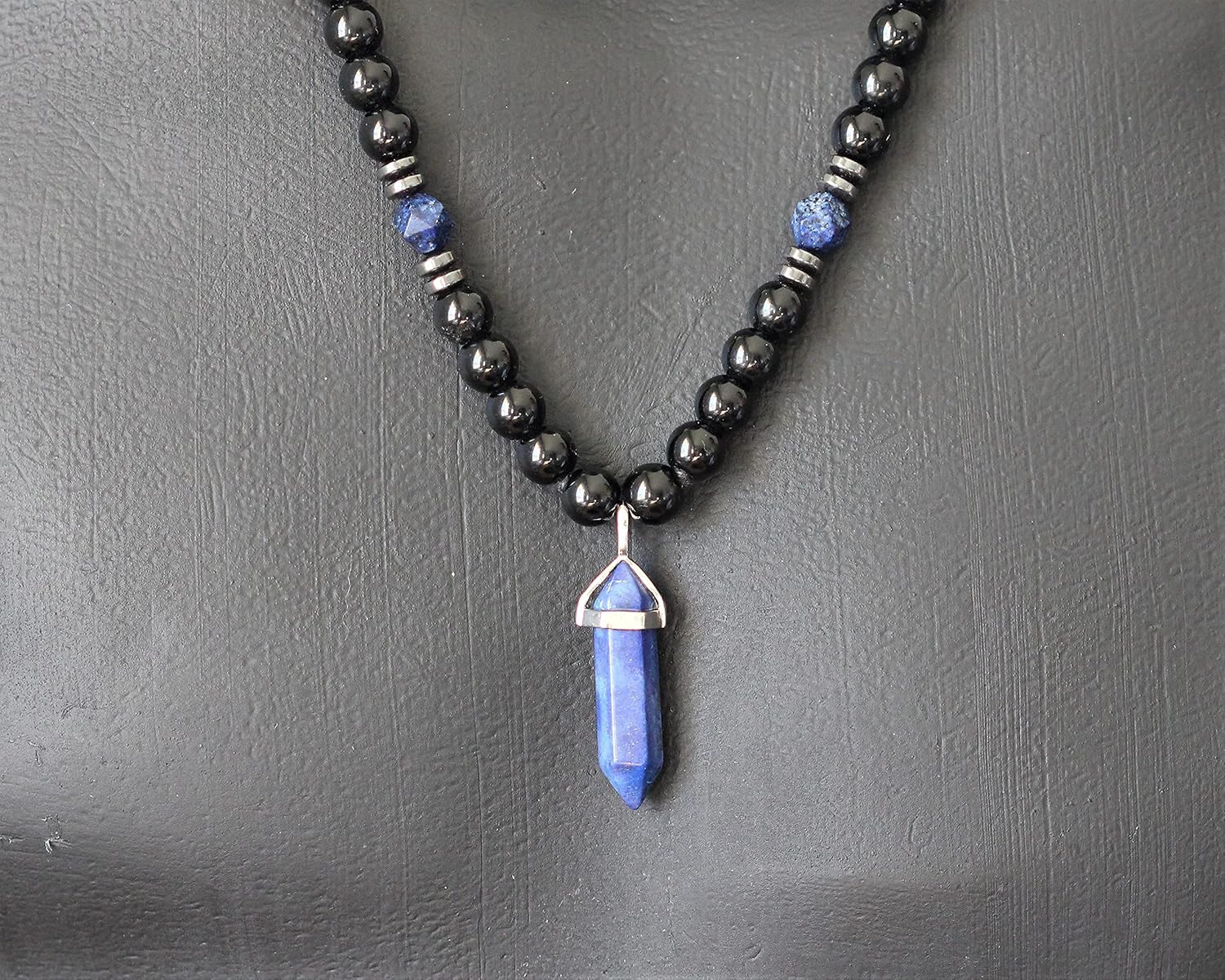 Lapis Lazuli Pendant Black Onyx Beaded Adjustable Macrame Protection Crystal Gemstone Long Necklace Christmas Gif For Him Women's