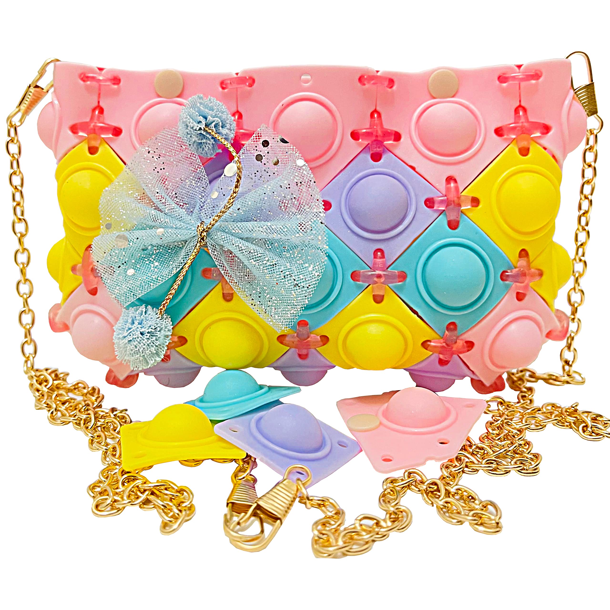 DIY Pop It Bag - Fidget Toys Bag Purse - Shoulder Build Your Own Poppet Handbag - Popit Fidget Toy Kit Cross Body Bag - Popper Figet. Toys Pack Figets Set - Poppit Girls Toys Gifts Age 6 7 8 9 10