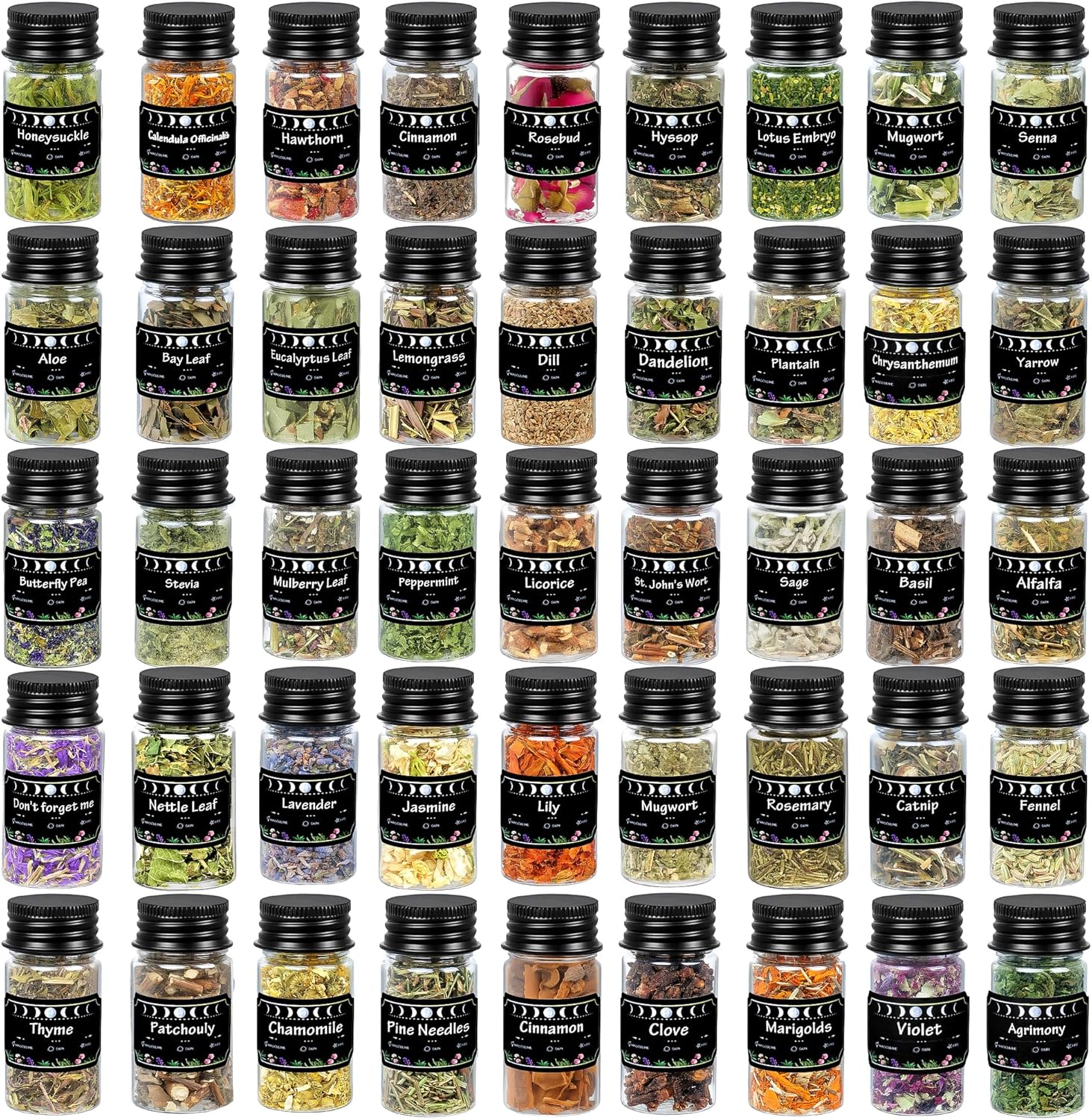 45PCS Herbs for Witchcraft - Wiccan Supplies and Tools - Witchcraft Supplies Dried Flowers Kit for Witch Beginner, Wicca Altar Supplies, Magic Spell, with Witchy Spoon, Witchy Gifts for Women