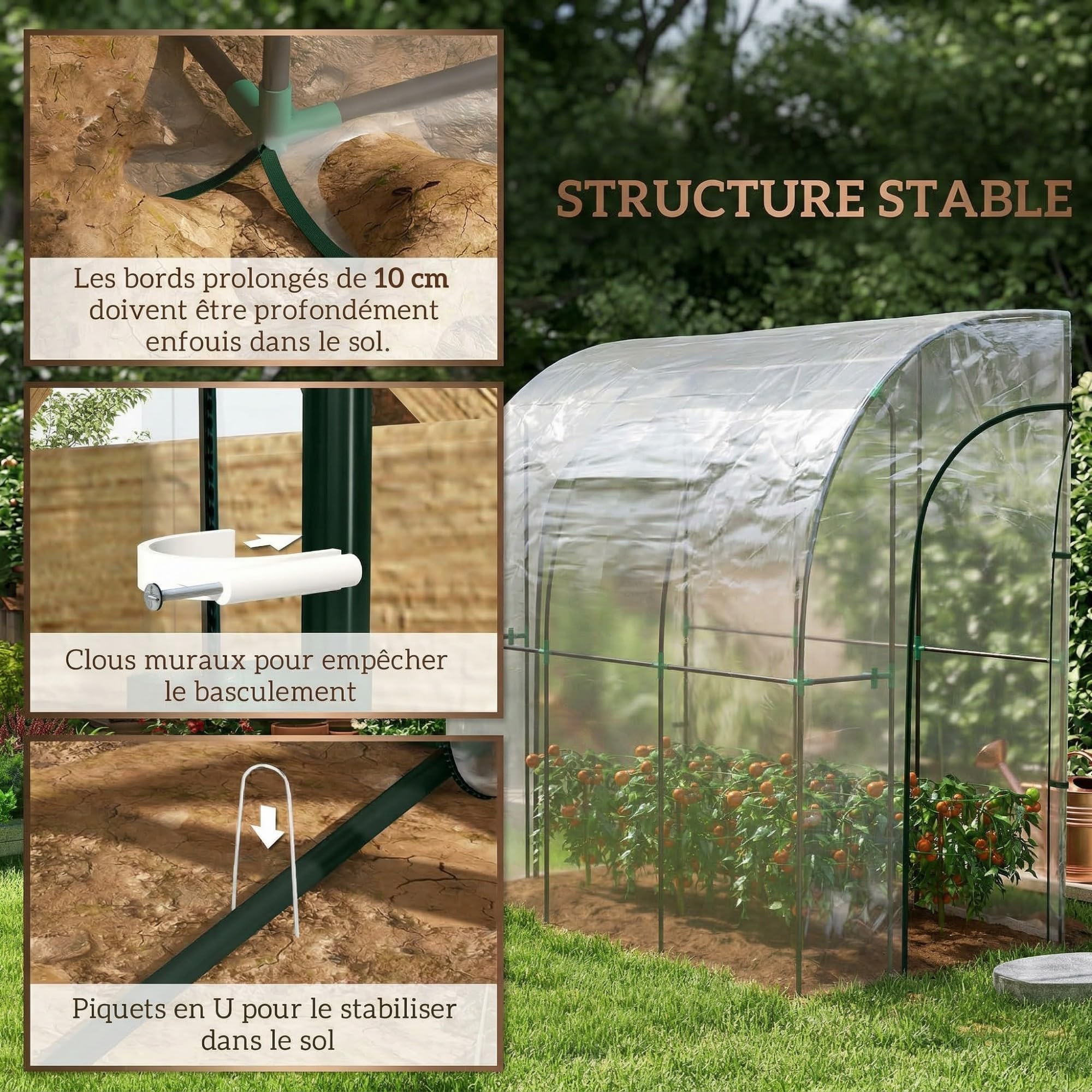 Outsunny Serre de Jardin adossée, Serre de Balcon, bâche renforcée PVC, châssis en Acier, 2 Portes zippées enroulables, pour légumes Plantes Fleurs, intérieur et extérieur, 214x118x212cm, Transparent
