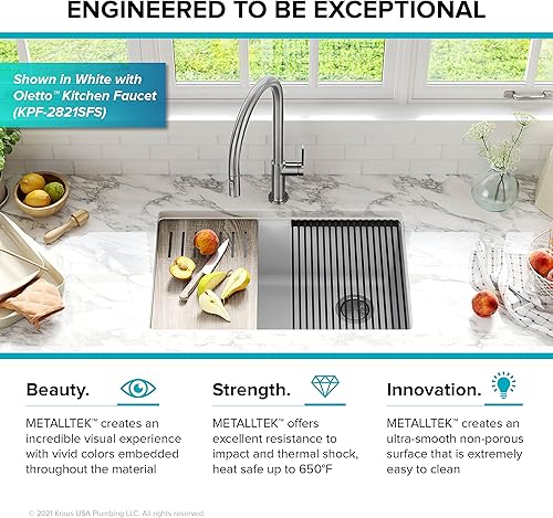 Miniatura 59 de Kraus KGF1-30BLACK Bellucci - Fregadero de cocina con tabla de cortar, CeramTek, 30 pulgadas, compuesto de granito y cuarzo, un sólo seno Negro