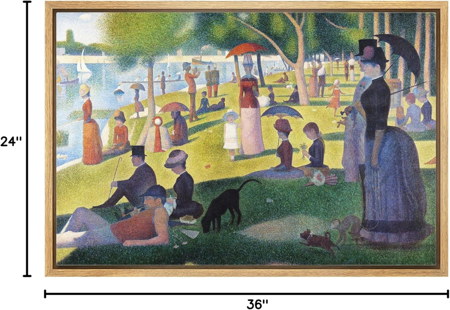 wall26 Framed Canvas Print Wall Art La Grande Jatte by George Seurat Historic Cultural Illustrations Fine Art Traditional Scenic Multicolor Colorful for Living Room, Bedroom, Office - 24"x36" Natural