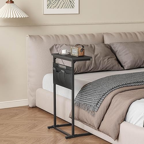 Miniatura 4 de Mesa auxiliar en forma de C, mesa auxiliar para sofá, bandeja de TV pequeña, mesa de sofá con bolsa de almacenamiento para espacio pequeño, sala de
