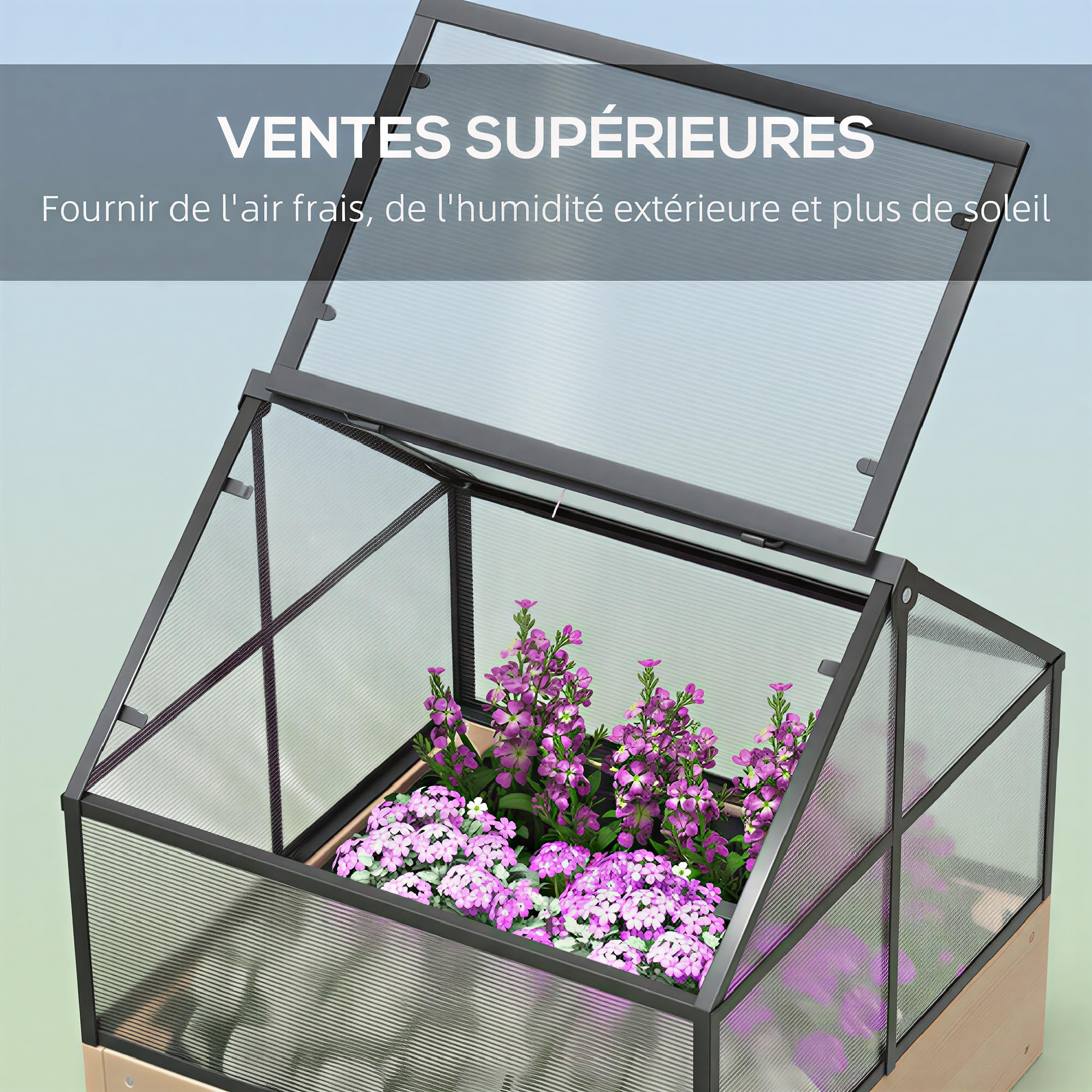 Outsunny Mini Serre sur Pieds - jardinière surélevée - dim. 60L x 57l x 103H cm - Double Toit ouvrable Panneaux de Polycarbonate, Acier, Bois Sapin traité