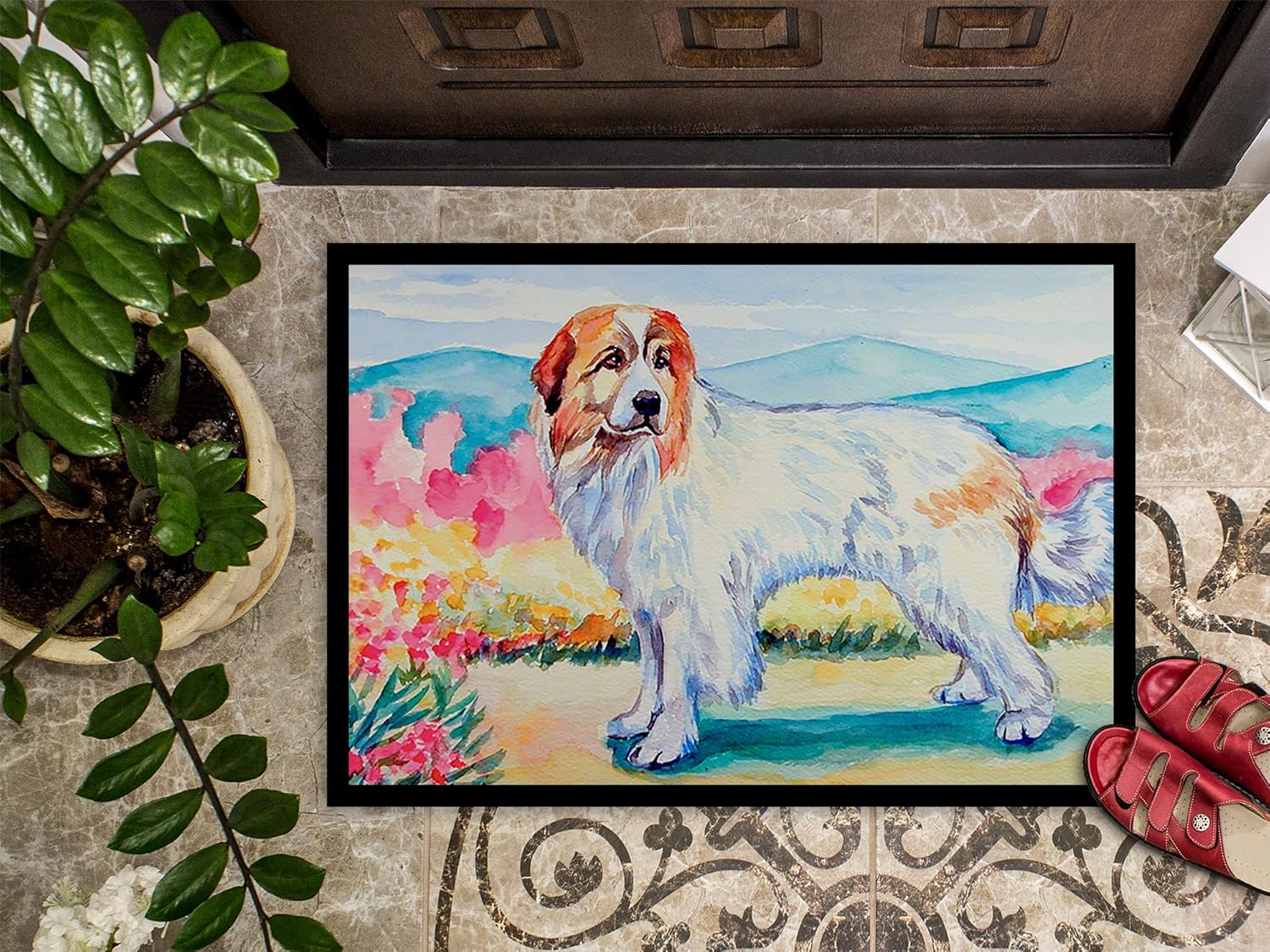 Caroline's Treasures 7130MAT Great Pyrenees Doormat 18x27 Front Door Mat Indoor Outdoor Rugs for Entryway, Non Slip Washable Low Pile, 18H X 27W