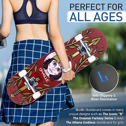 Miniatura 5 de Braille - Monopatín profesional completo para niñas, niños, jóvenes, adultos, adolescentes y principiantes, totalmente montado con póster y