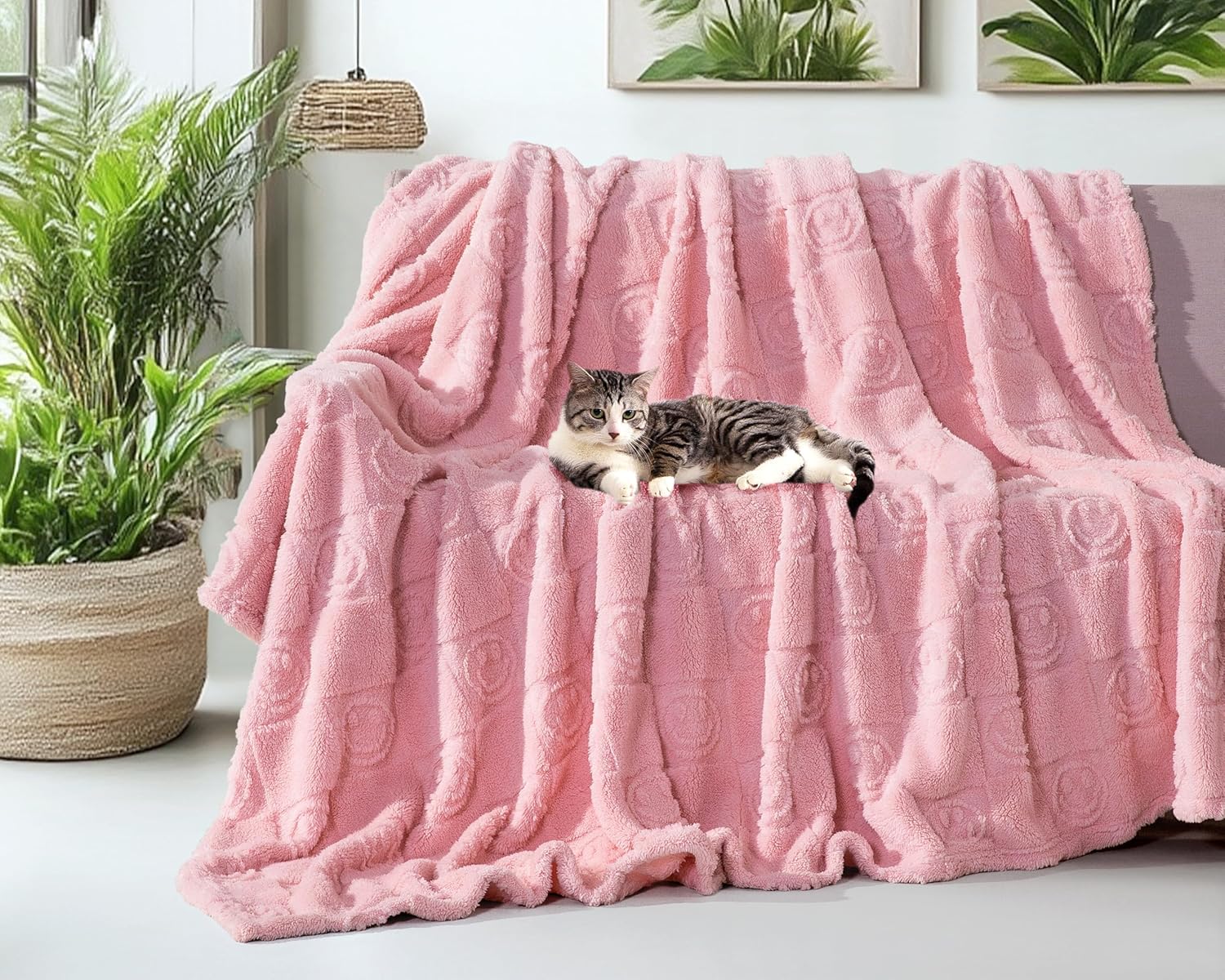 Pink Throw Blanket for Couch - Soft Blankets for Women, Cute Small Fleece Blanket for Girls Gift, 50x60 Inches,3D Textured Smile Pattern - Image 6