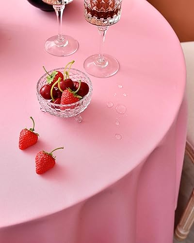 Miniatura 3 de MEANMOY Mantel redondo resistente al agua y a las manchas color rosa de 210 GSM para mesa circular  Mantel sólido pequeño de 48 pulgadas en tela de