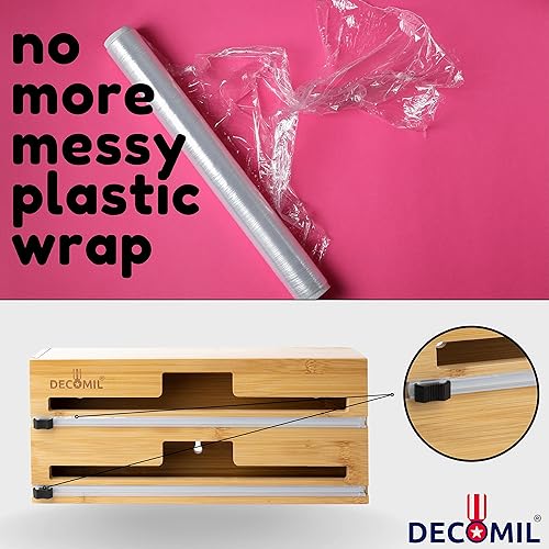 Miniatura 3 de DECOMIL Dispensador de plástico 2 en 1 con cortador, diseño estándar de 13.5 pulgadas, dispensador de papel de aluminio, cajón y montaje en pared,