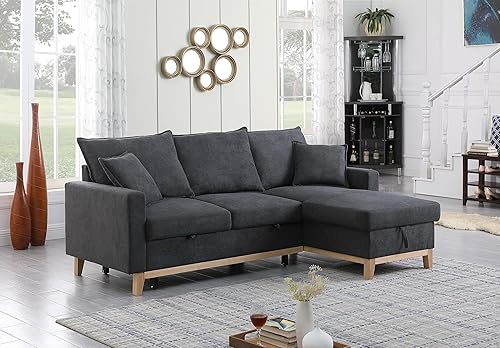 Miniatura 5 de Lilola Home Colton - Sofá modular reversible de tela tejida gris oscuro de 84.25 pulgadas de ancho con cama extraíble y diván de almacenamiento,