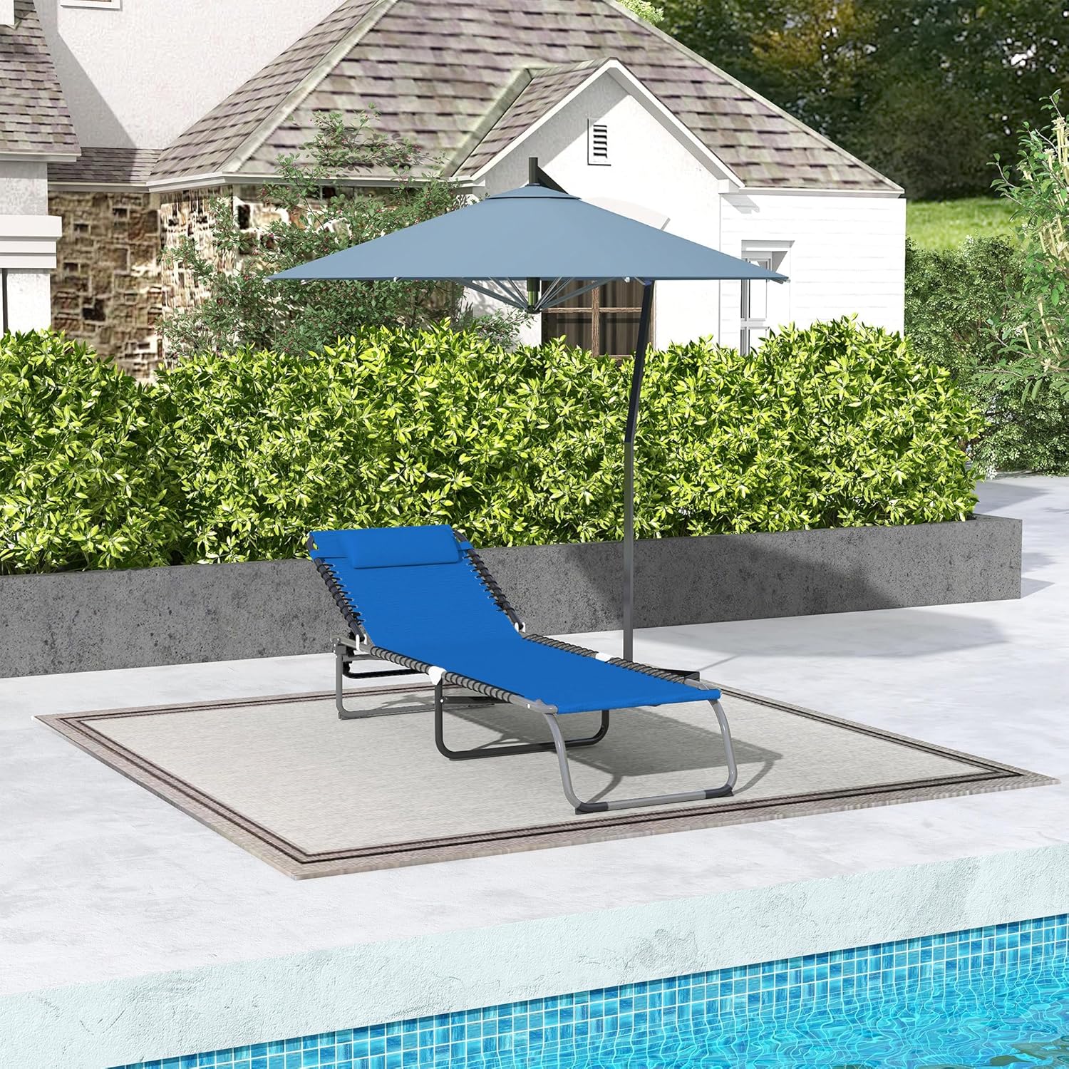 Outsunny Folding Chaise Lounge Chair, Patio Sun Tanning Chair, Outdoor Chaise Lounger with 4-Position Reclining Back, Breathable Mesh Seat for Beach, Poolside, Yard, Blue
