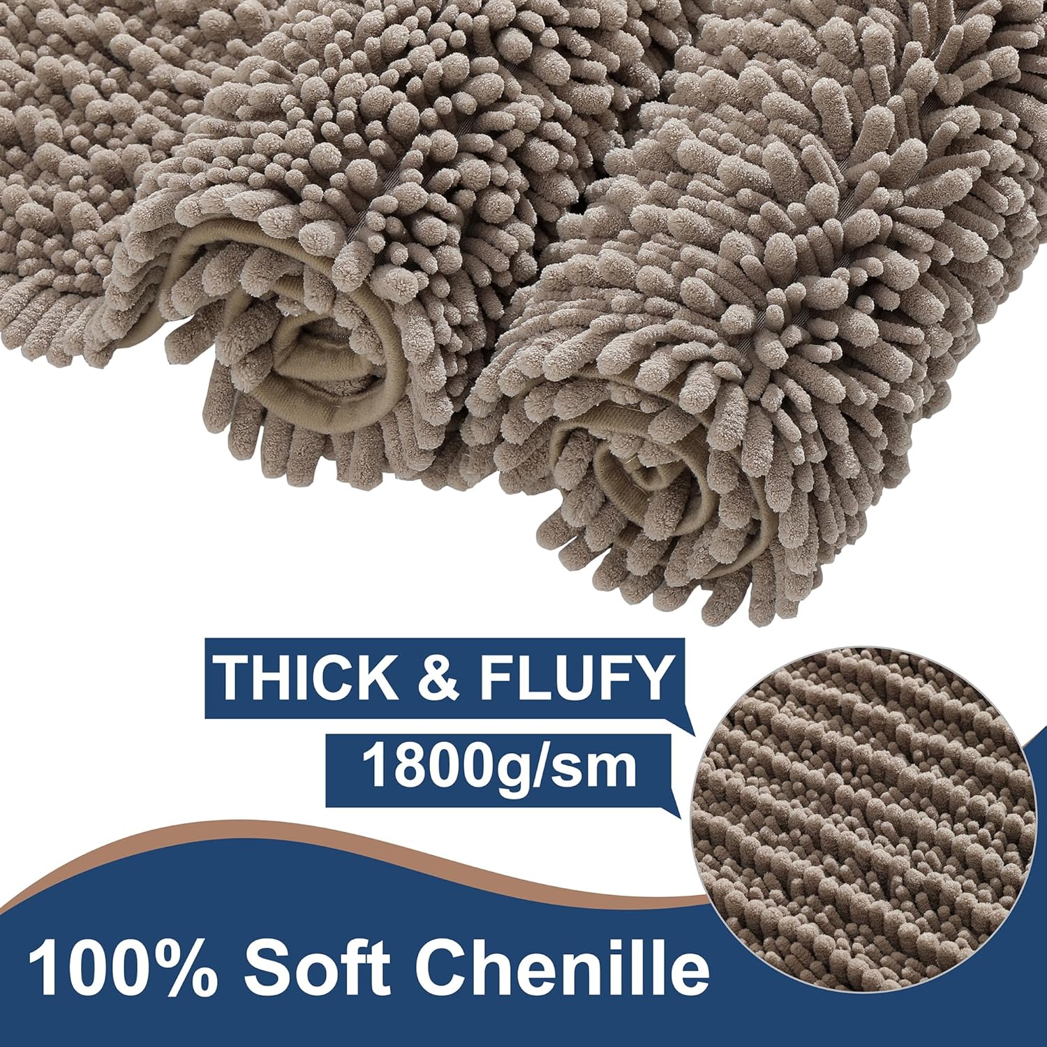 Luxury Chenille Taupe Bathroom Rugs Sets 2 Piece, Thickened Hot Melt Rubber Bottom Bath Mats for Bathroom Non Slip,Bath Rugs Quick Dry Machine Washable for Shower Mat (32"x20"+17"x24")