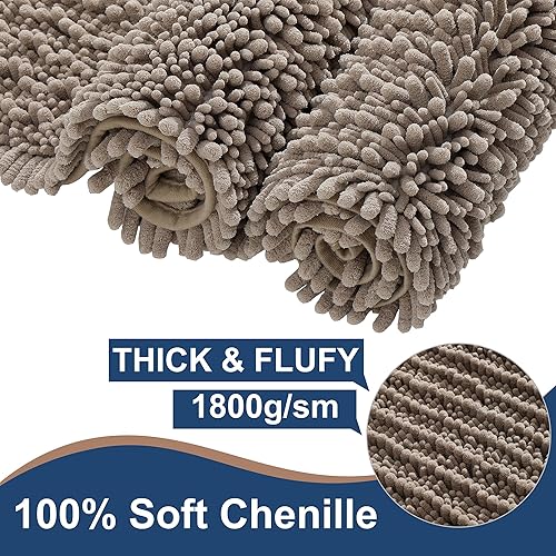 Miniatura 4 de Juego de 2 alfombras de baño de felpilla de lujo color taupe, parte inferior de goma termofusible gruesa, antideslizantes, alfombras de baño de