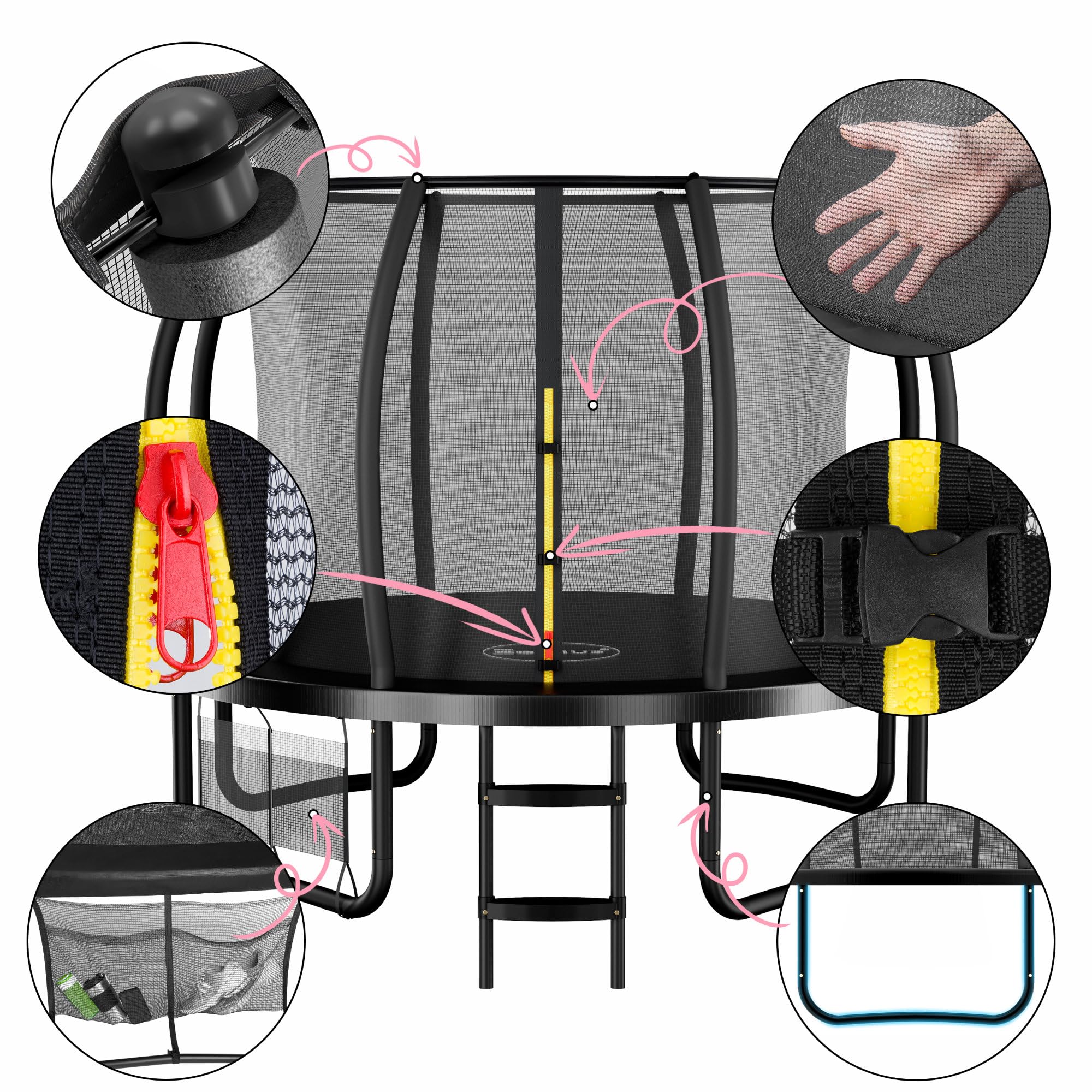 Zelsius Trampolín negro para el exterior | Trampolín para exteriores, trampolín de jardín con red de seguridad, escalera y bolsa para zapatos | Trampolín para deporte y ocio